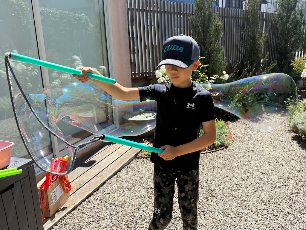 Grandkids can make giant bubbles when they first arrive, before lunch and games.