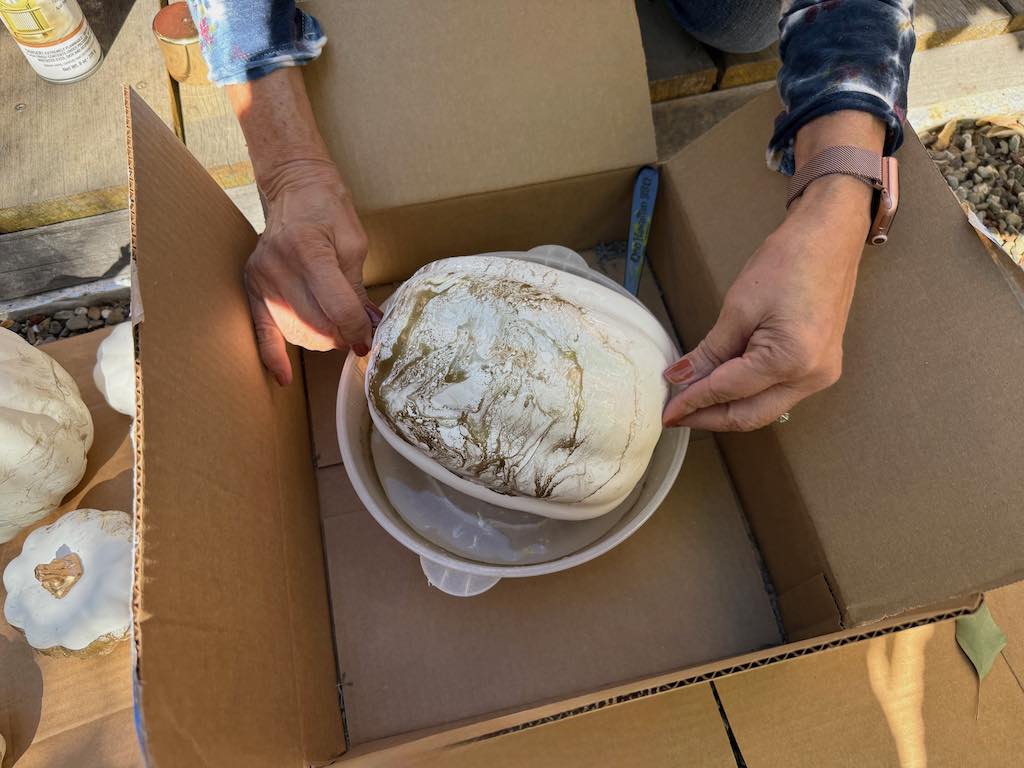 For a big pumpkin to be dipped into a small bowl, dip sideways.