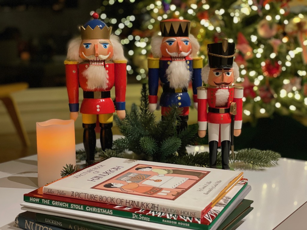 Nutcrackers and holiday books set the stage for the holidays.