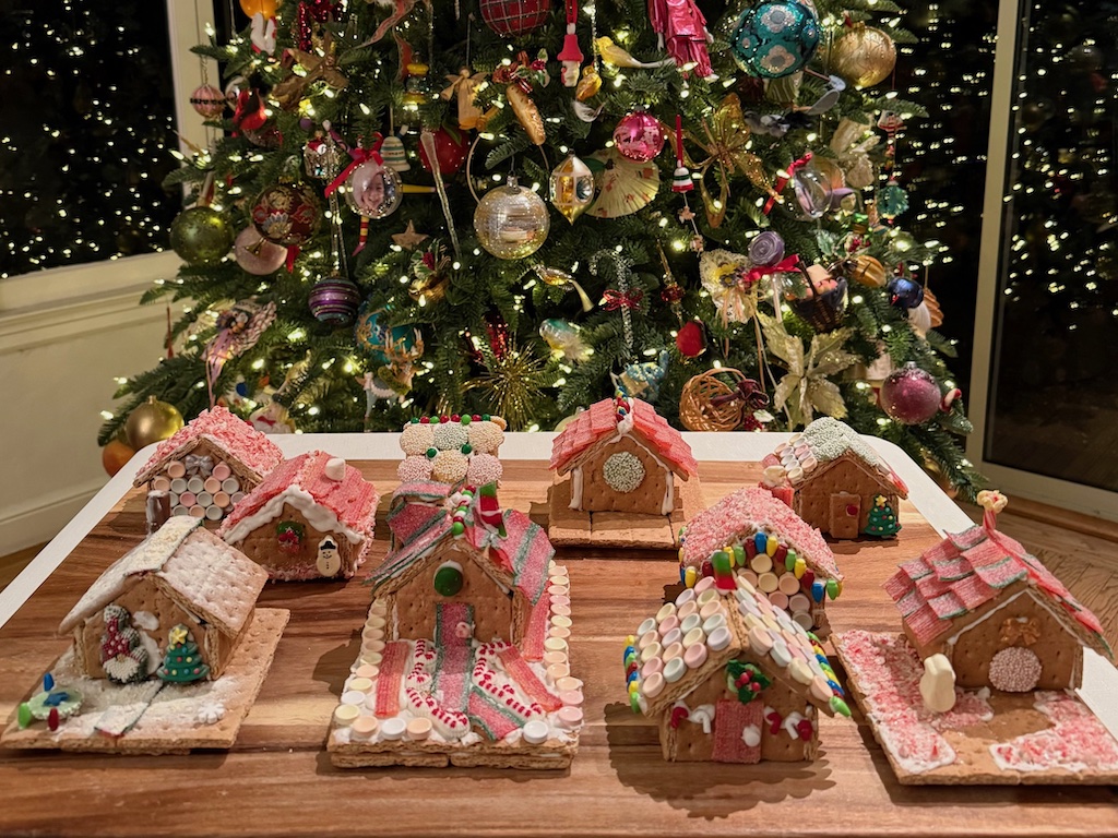 Gingerbread houses made by three generations of builders. This project was postponed until after Christmas. Holiday tips #1: Don't sweat the timing.