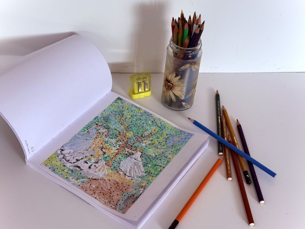 An adult coloring book of Monet masterpieces where you don't know what image you are producing until you color it in.