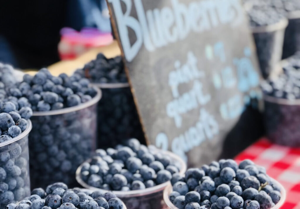Blueberries from a farmers market stand.